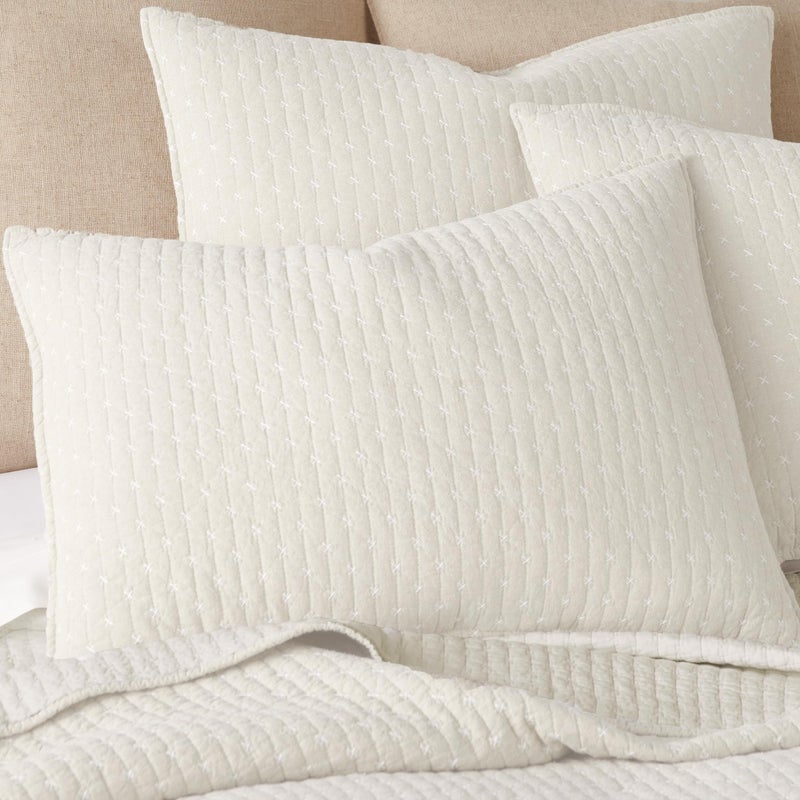 Levtex Home Cross Stitch Reversible Twin XL/Twin Quilt Set (68x86in) with 1 Pillow Sham (26x20in) - Stitch Texture - Cream - 100% Cotton Twin Size Quilt Bedding Set - Lightweight, Soft, Pre-Washed - Image 3